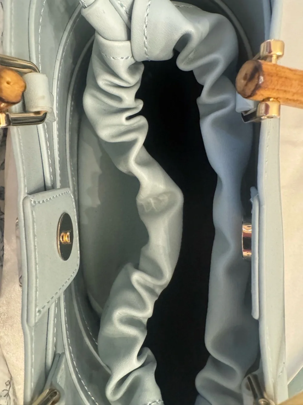 MARELLA Light Blue Leather Satchel with Bamboo Top Handle - Picture 3 of 3